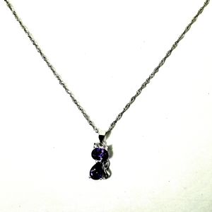 KITTY PENDENT CZ Amethyst crystal silver necklace